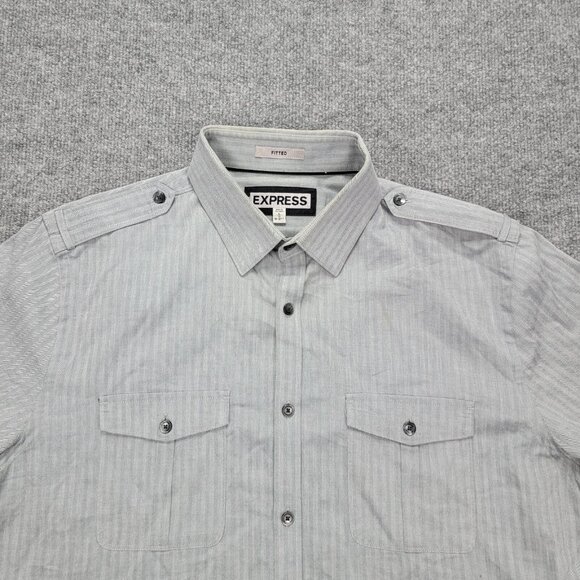 Express Shirt Mens Large 16-16.5 Gray Striped Button Up Long Sleeve Preppy - Picture 2 of 9